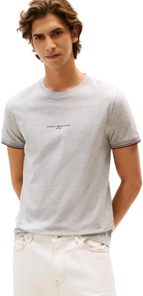 Tommy Hilfiger Uomo T-Shirt Maniche Corte Logo Tipped Scollo Rotondo, Grigio (Light Grey