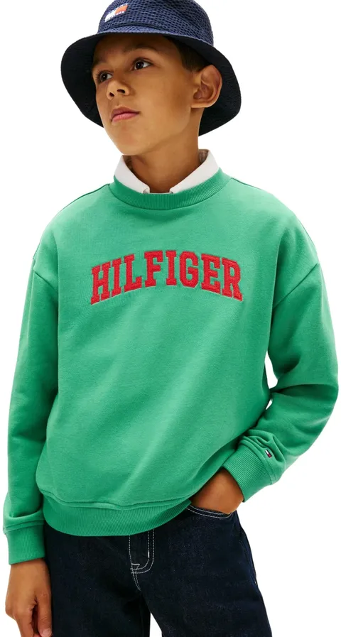 Tommy Hilfiger Bambino Felpa Varsity con Scollo Rotondo, Turchese (Bahama Green), 16 Anni