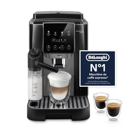De’Longhi Magnifica Start - Perfetto Macchina da Caffè Automatica, LatteCrema Montalatte Automatico, 4 Bevande in un Solo Tocco, Espresso, Cappuccino, Comandi Soft Touch, Nero e Grigio (ECAM222.60.BG)