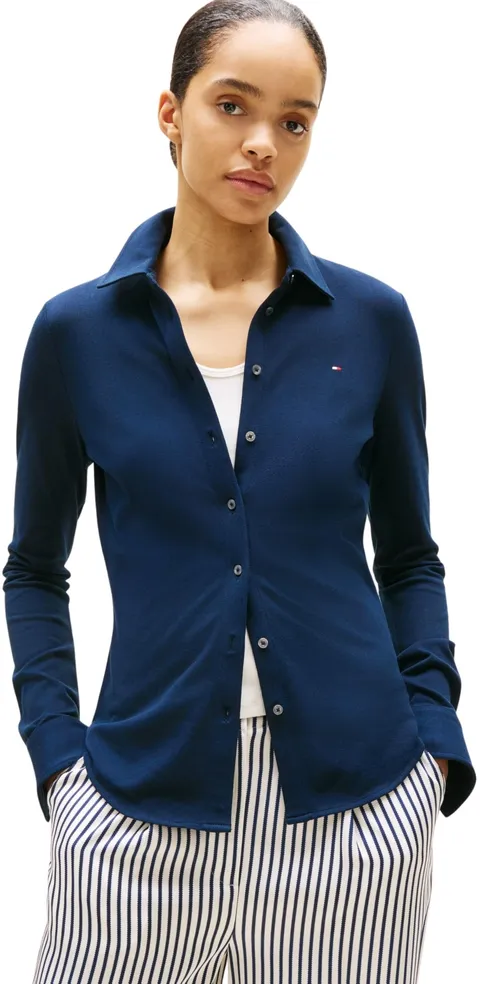 Tommy Hilfiger Donna Camicia 1985 Slim con Colletto a Punta, Blu (Dark Night Navy), XXS
