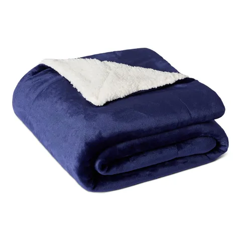 Amazon Basics Manta de Pelo Sherpa, 127 x 152 cm, Azul Marino