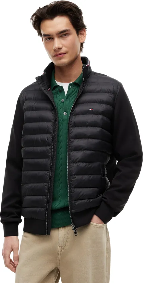 Tommy Hilfiger Uomo Felpa con Zip Mix Media Stand Collar Giacca Trapuntata, Nero (Black)