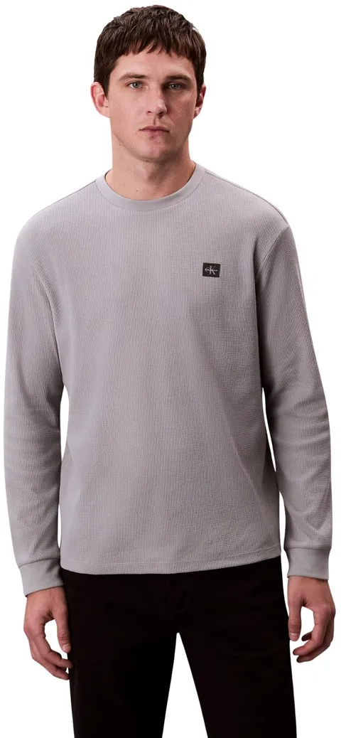 Calvin Klein Uomo Maglietta Maniche Corte Waffle Badge Tee con Scollo Rotondo, Grigio