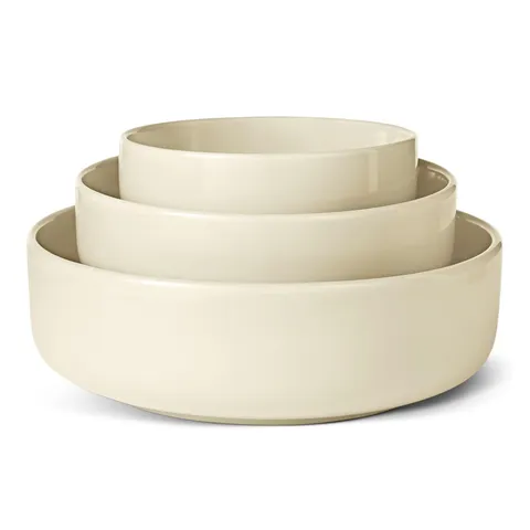 Amazon Basics Ciotole in Gres Smaltato, Set di 3 Pezzi, Lavabili in Lavastoviglie, Avorio