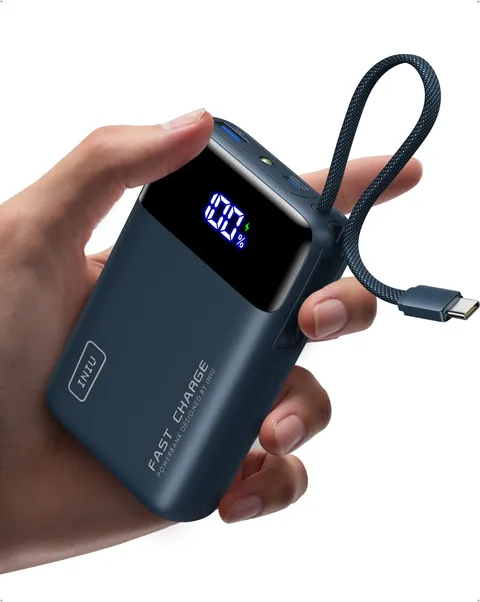 INIU Power Bank, Piccolo 45W Ricarica Rapida 20000mAh Powerbank con Cavo USB C Integrati