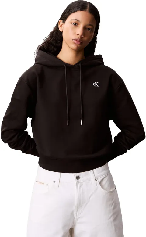 Calvin Klein Donna Felpa con Cappuccio Monogram Terry con Logo, Nero (Black), 2XS