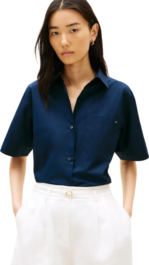 Tommy Hilfiger Camicie da Donna Ess in Popeline WW0WW48899, Blu, XL