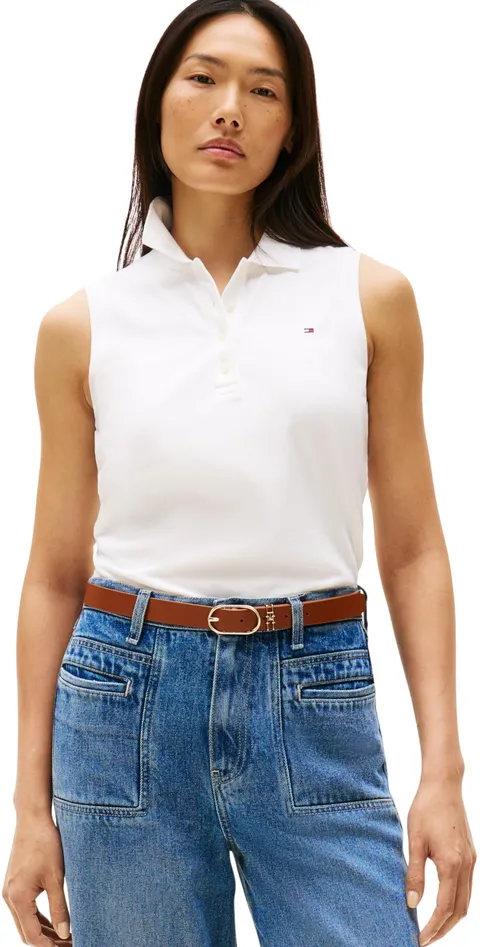 Tommy Hilfiger Donna Maglietta Polo Maniche Corte 1985 Slim Fit, Bianco (Ecru), XL