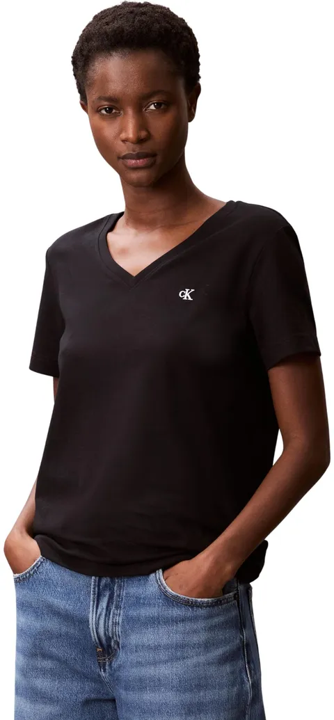 Calvin Klein Donna T-Shirt Maniche Corte Archive Jersey Tee con Scollo a V, Nero (Black), 2XS
