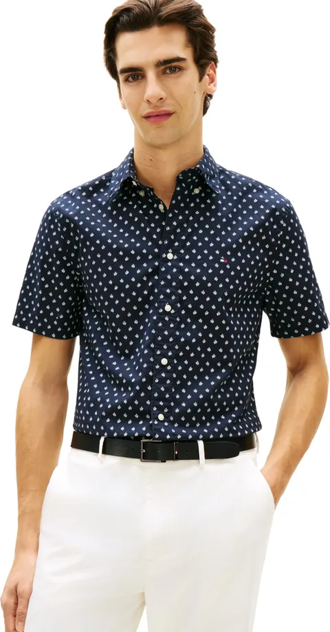 Tommy Hilfiger Uomo Flex Popeline PRT RF BD S/S MW0MW43140, Blu, XXL