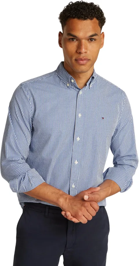 Tommy Hilfiger Uomo Camicia Flex Poplin Gingham Regular Fit, Multicolore (Wedge