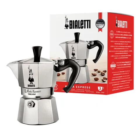 Bialetti Caffettiera Moka Express 2 Tazze, Manico anti scottatura, Non adatta a