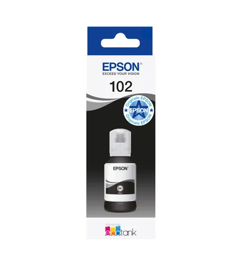 Epson EcoTank, Serie 102, Flacone Inchiostro per Stampanti EcoTank, Single Pack 1 Colore (Nero), 127 ml, Inchiostri Dye e Pigmentati