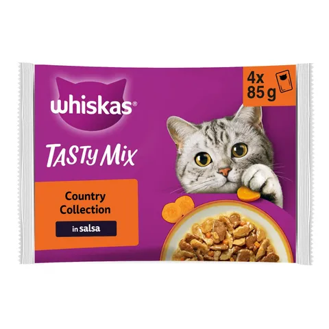 WHISKAS TASTY MIX Cibo Umido in Salsa per Gatti Adulti 4x85g Country Collection, confezione da 13