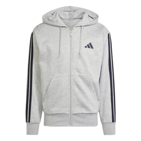 adidas Uomo Essential Three Stripes Fleece Zipper Hoodie Sweatshirt, Medium Grey