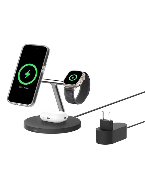 Belkin BoostCharge Caricatore 3 in 1 con Qi2, base di ricarica wireless compatibile con