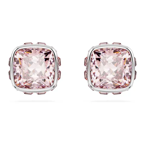 Swarovski Orecchini a lobo Birthstone, Taglio squadrato, Giugno, Rosa, Placcato rodio