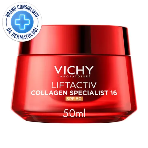 Vichy Liftactiv Collagen Specialist 16, Crema Viso Anti-Età SPF50 Ricaricabile, Rughe