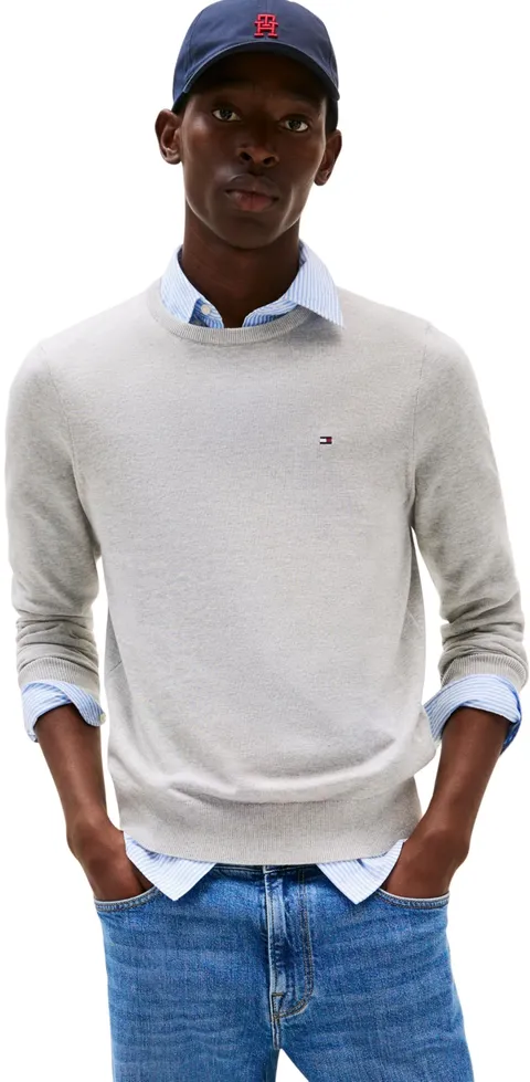 Tommy Hilfiger Uomo Pullover Essential Cotton con Scollo Rotondo, Grigio (Light Grey