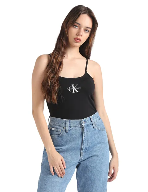 Calvin Klein Canotte Donna Strappy Tank Top Slim Fit, Nero (CK Black), XXXL