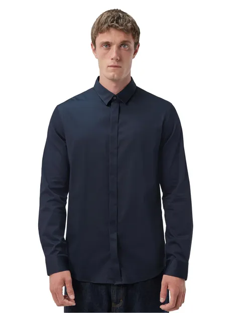 Armani Exchange Smart Stretch Satin Camicia, Blu (Navy), Large Uomo