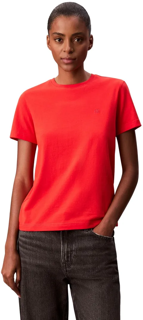 Calvin Klein Donna T-Shirt Maniche Corte Archive Jersey Tee con Scollo Rotondo, Rosso