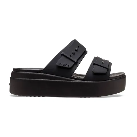 Crocs Brooklyn Buckle Low Wedge, Sandali Donna, Nero, 33/34 EU