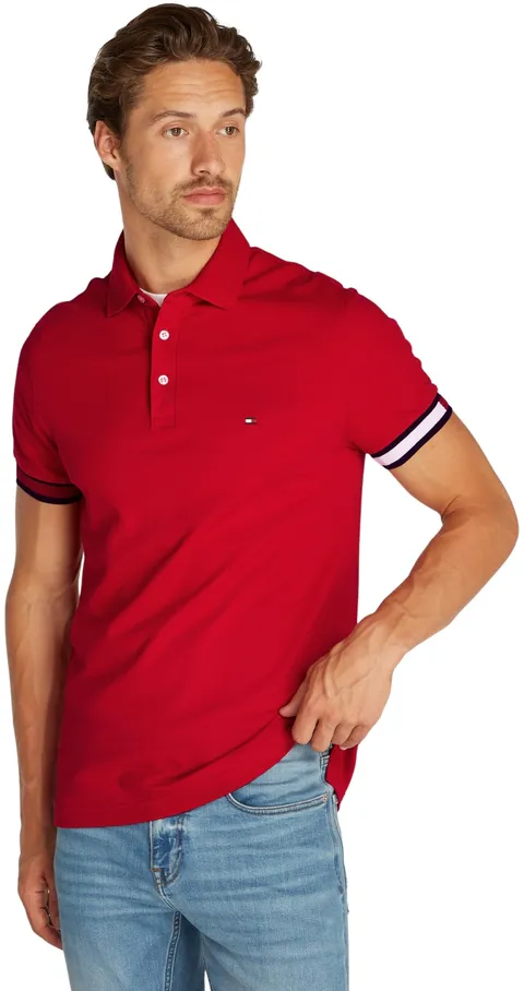 Tommy Hilfiger Uomo Maglietta Polo Maniche Corte Flag Cuff Slim Fit, Multicolore (Medium