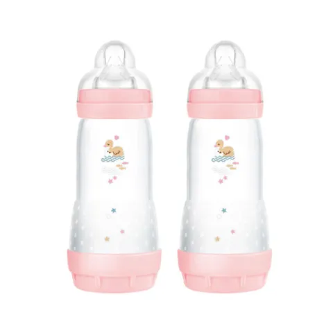 MAM Biberon Easy Start 320 ml (Set da 2), Kit da 2 biberon anticolica per allattamento, Riduce le bolle d'aria e il rischio di coliche, Accessori neonati 4+ mesi con tettarella misura 3, Lilla