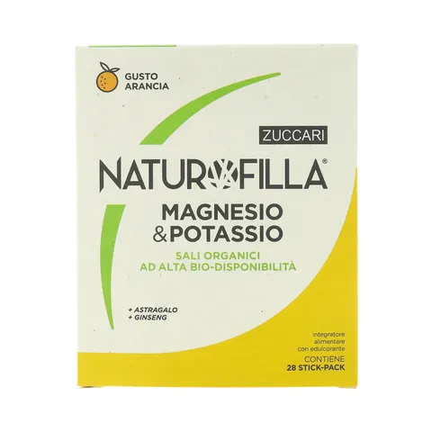 Zuccari Naturofilla Magnesio&Potassio, 28 Stick-Pack da 8g, Gusto Arancia, Con Ginseng