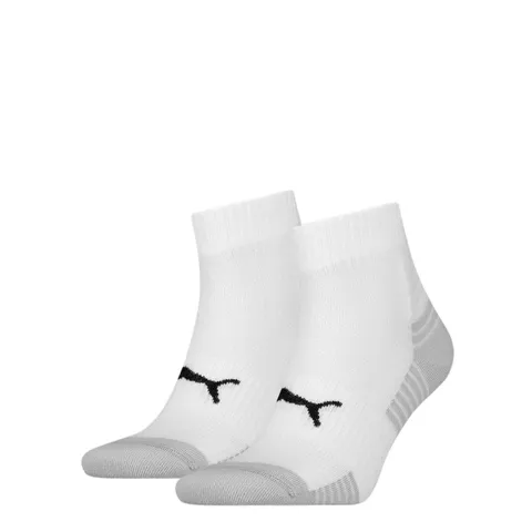 PUMA Quarter Calzini, Bianco/Grigio, 43-46 (Pacco Da 2) Unisex-Adulto