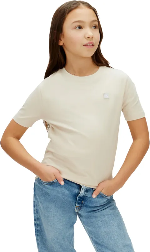 Calvin Klein Bambini Unisex T-Shirt Maniche Corte Mono Mini Badge in Cotone, Beige (Oatmeal 13-0401 TCX), 10 Anni