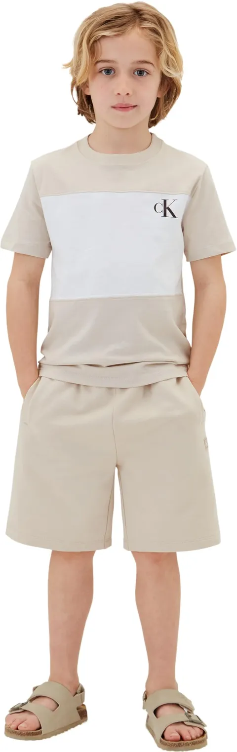Calvin Klein Bambino T-Shirt Maniche Corte Confezione da 2 Color Block in Cotone, Beige