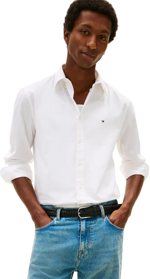 Tommy Hilfiger Core Flex Poplin Solid RF Shirt MW0MW39988 Camicia L/S, Bianco, XXL, Bianco (Bianco), XXL