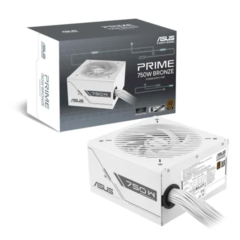 ASUS Prime 750W Bronze, Alimentatore Modulare per PC, 750W di Potenza, PCle Gen 5.0, 80 Plus Bronze, Standard ATX 3.0, Ventola con Doppio Cuscinetto a Sfera, Bianco, PRIME-750B-WHITE