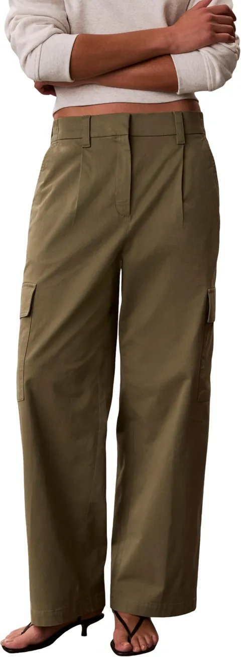 Calvin Klein Donna Pantaloni in Tessuto Cotton Ewaist Cargo Pant con Vita Elastica, Verde