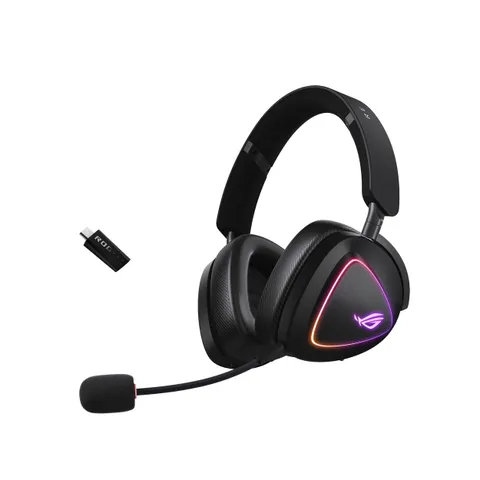ASUS ROG Delta II, Cuffie da Gaming Senza Fili, Connessione 2.4GHz e Bluetooth, Audio DualFlow Ampio e Autentico, Driver Placcati in Titanio da 50mm, Per PC, Mac, PS, Switch, Android, Nere