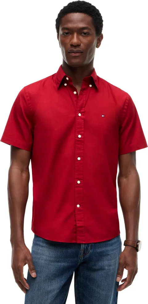 Tommy Hilfiger Uomo Camicia Flex Poplin Solid in Cotone, Rosso (Regatta Red), S