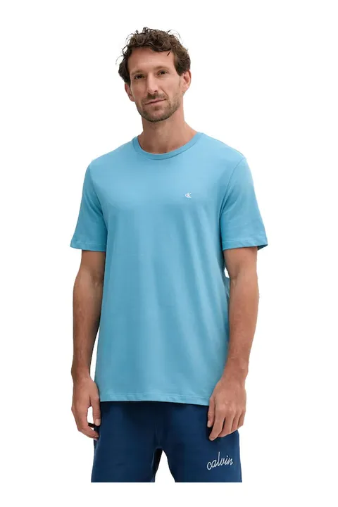 Calvin Klein Uomo T-Shirt Maniche Corte Smooth Solid Tee con Scollo Rotondo, Blu (Blue