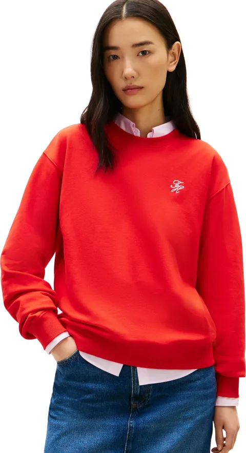 Tommy Hilfiger Donna Felpa Script Regular Fit, Rosso (Fireworks), M