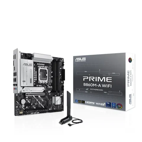 ASUS PRIME B860M-A WIFI, Scheda Madre Intel mATX, 7+1+1+1 Fasi di Alimentazione, Slot DDR5, PCIe 5.0, 2 Slot M.2, WiFi 6E, Ethernet Realtek 2.5 GB, DisplayPort, HDMI, USB-C 20 Gbps, Nera