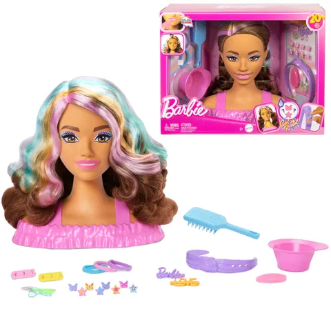 Barbie - Styling Head Deluxe, capelli castano scuro con oltre 20 accessori per