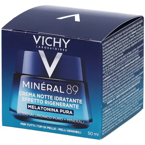 Vichy Minéral 89, Crema Notte Idratante, Per Tutti i Tipi di Pelle, Pelle Idratata e