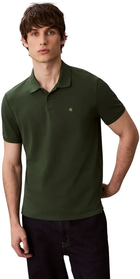 Calvin Klein Uomo Maglietta Polo Maniche Corte Monogram Pique in Cotone, Verde