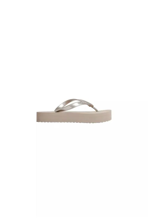 Calvin Klein Infradito da donna Flatform Met Tpu HW0HW03120, Grigio (Desert Taupe), 38