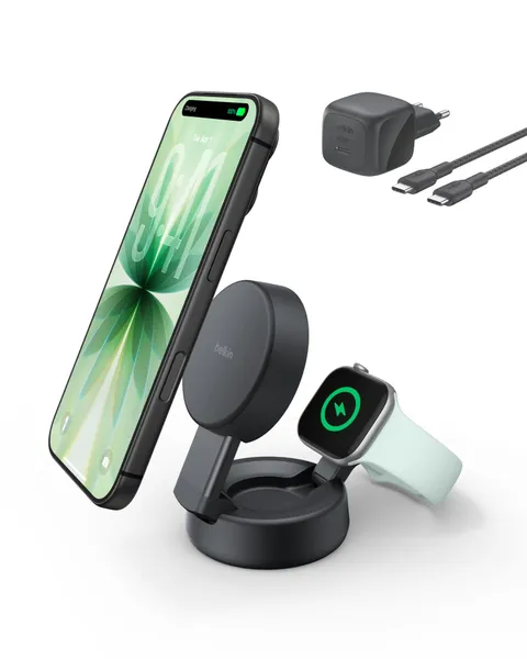Belkin UltraCharge Pro Caricatore Wireless Magnetico Convertibile 2 in 1 MagSafe Qi2.2