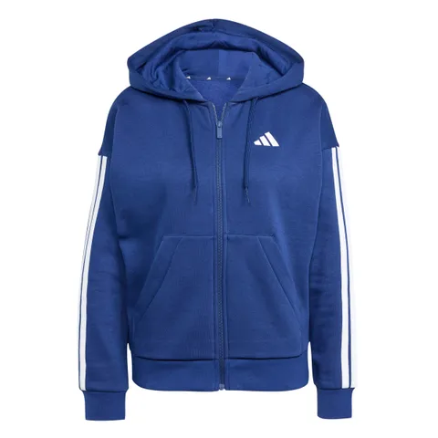 adidas Donna Essentials 3-Stripes Full-Zip Fleece Hoodie Sweatshirt, Dark Blue/White, XXS