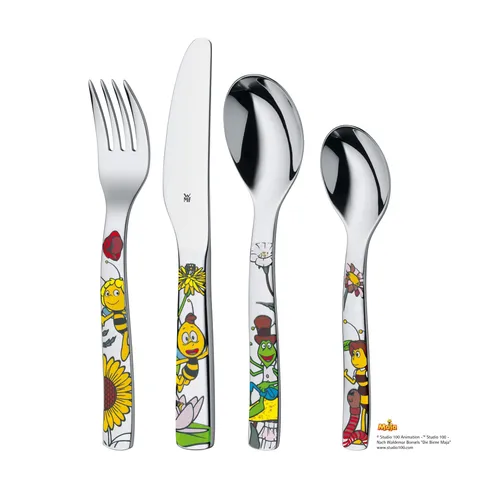 WMF Set posate bimbini Ape Maya in Acciaio Inox 18/10 Cromargan, set 4 pezzi con