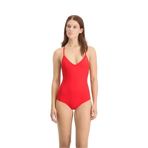 PUMA SWIM Women V-NECK Crossback Swimsuit 1P - C: red_T: L