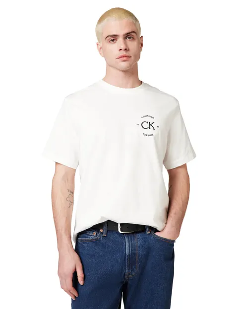 Calvin Klein Uomo T-Shirt Maniche Corte April Graphic con Scollo Rotondo, Bianco (Bright